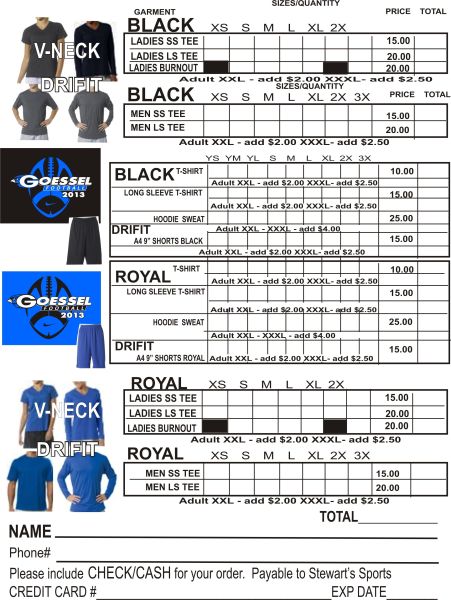 Order Form for FOOTBALL PLAYOFF SHIRTS